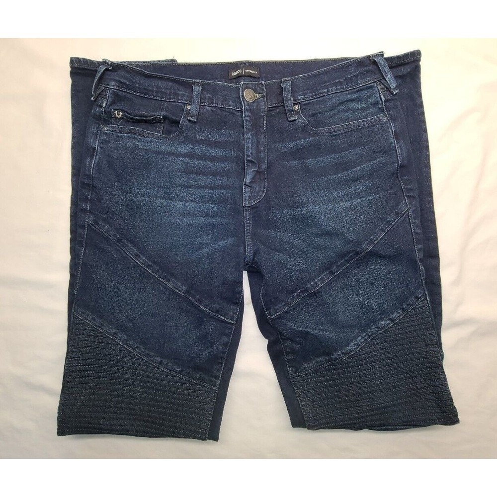 True Religion Men's Rocco Relaxed Skinny Moto Denim Jeans Size 33 x 34 Dark Wash